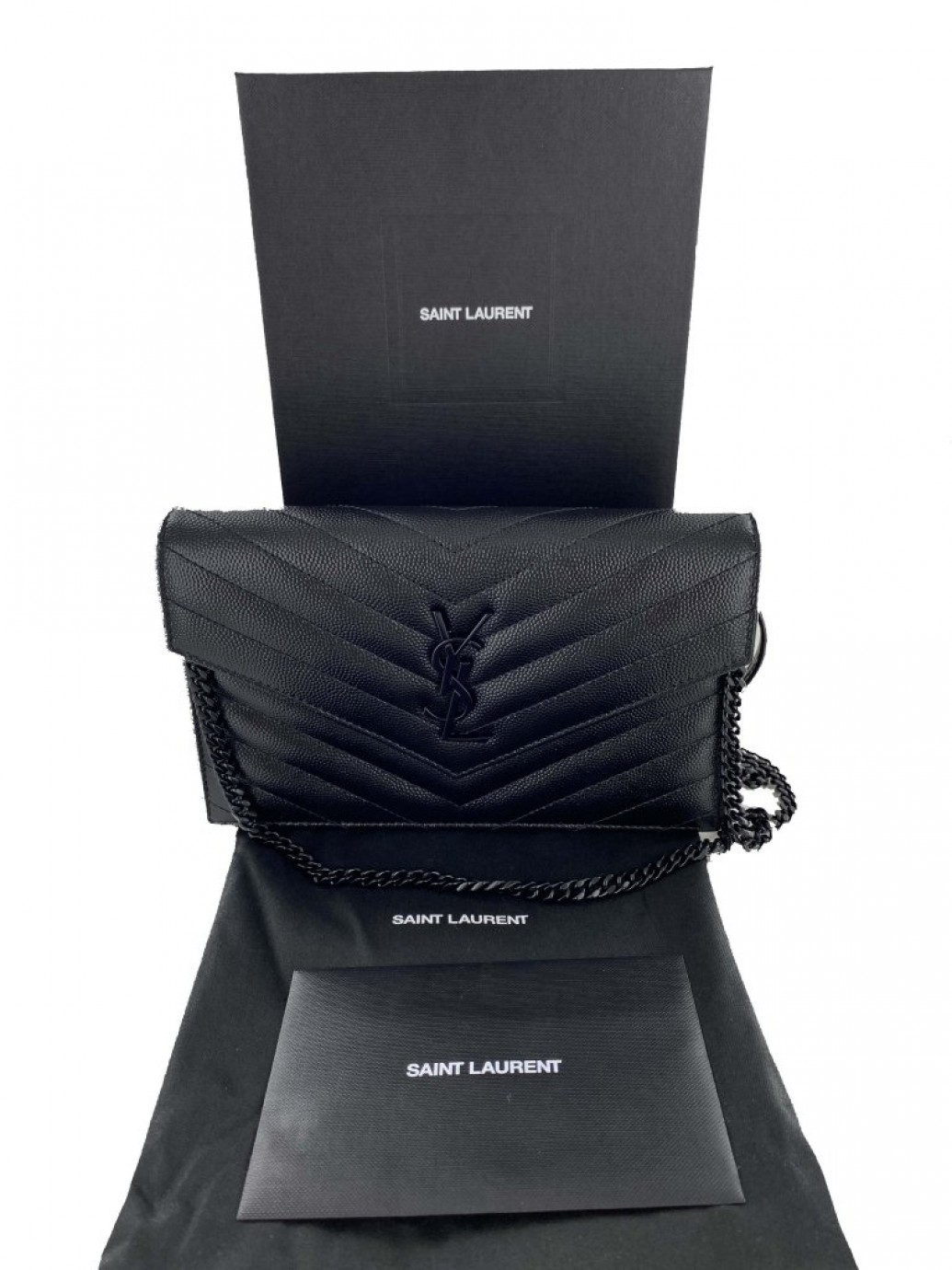 YSL Cassandre Saint Laurent Matelassé Envelope Chain Wallet in Grain de  Poudre Embossed Leather | Roath's Pawn